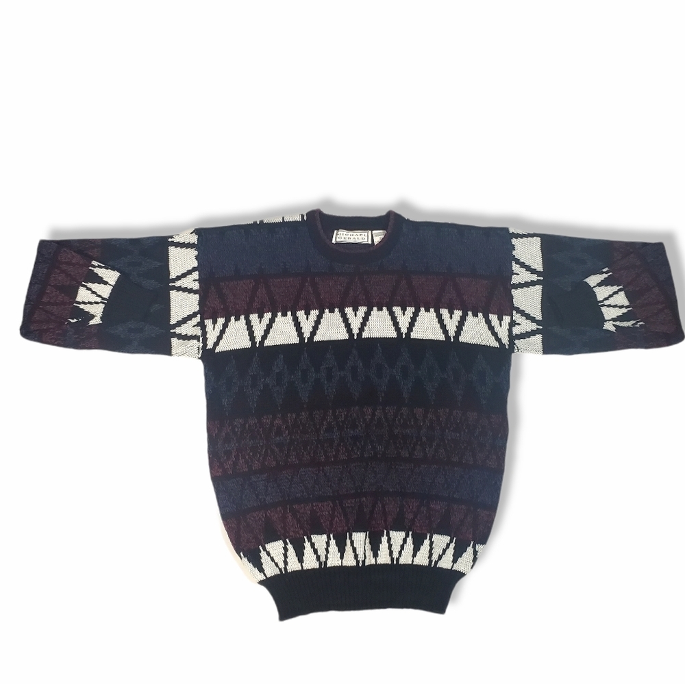 Vintage Michael Gerald Geometric Print Sweater Sz Large Knit Crewneck Grandpa